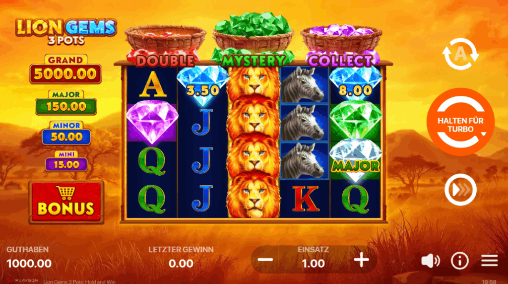 Lion Gems 3 Pots Hold and Win