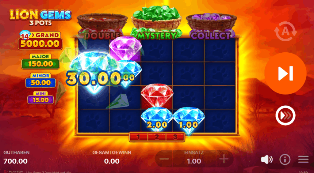 Lion Gems 3 Pots Hold and Win
